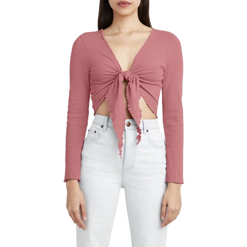 BCBGeneration Long Sleeve Knit Tie Front Top in Mauve Size S